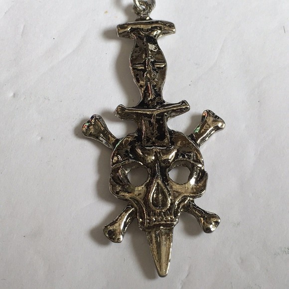 Men's Stainless Steel Biker Skull with Crossbones Sword Pendant - Picture 2 of 3